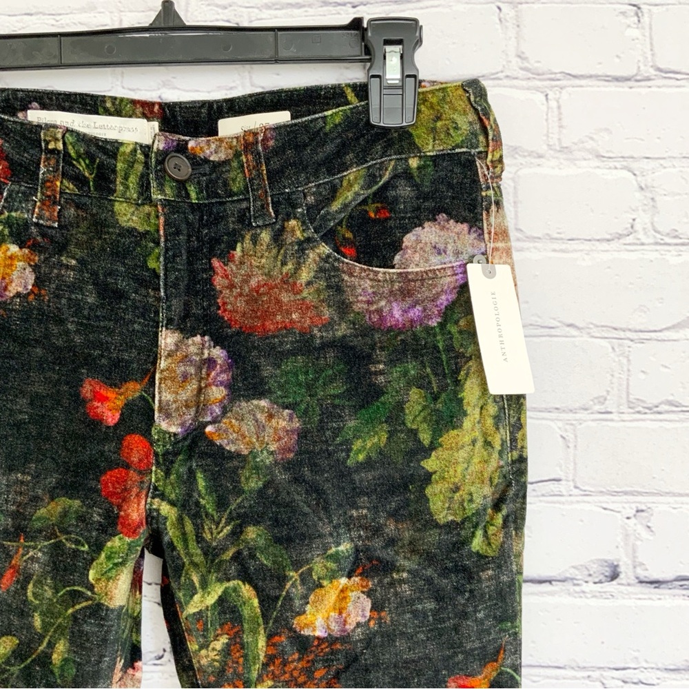 New Anthropologie Pilcro Velvet Floral Pants High Rise Skinny Ankle Size 27 - Picture 4 of 11